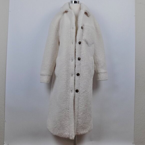 7 for all Mankind Sherpa Teddy Long Coat Size M Medium Cream Full Length NEW - Picture 7 of 10